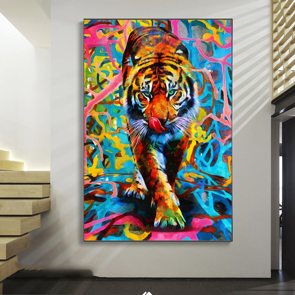 Colorful Tiger Graffiti Canvas Art