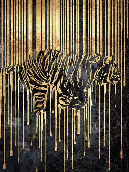 Zebra Golden Line Canvas Art