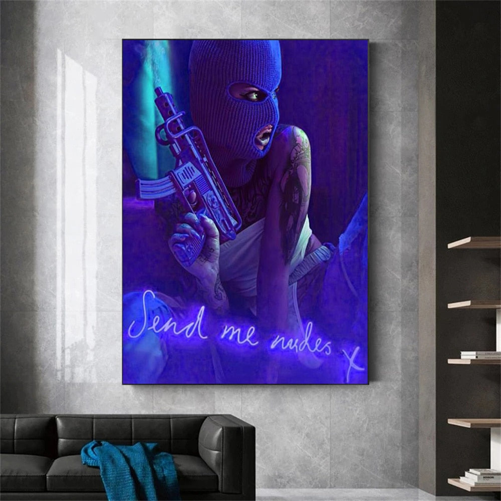 Sexy Masked Girl with Gun Canvas Art