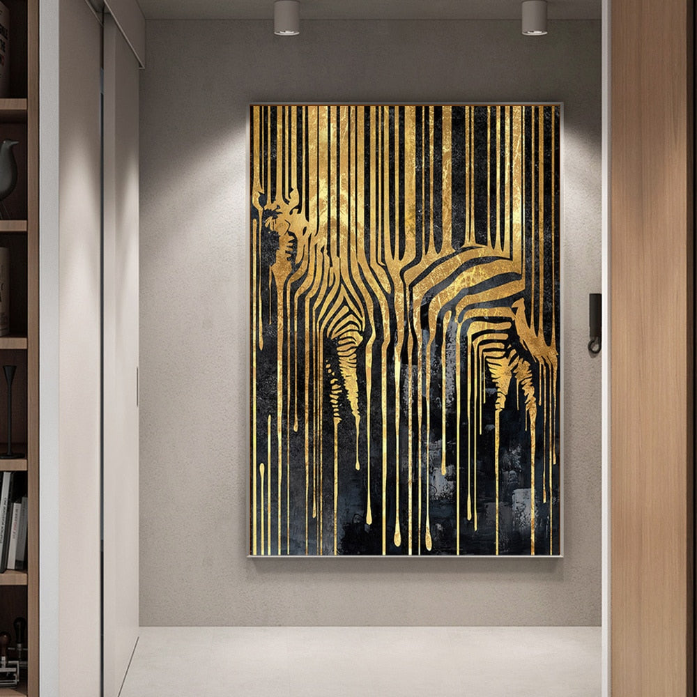 Zebra Golden Line Canvas Art