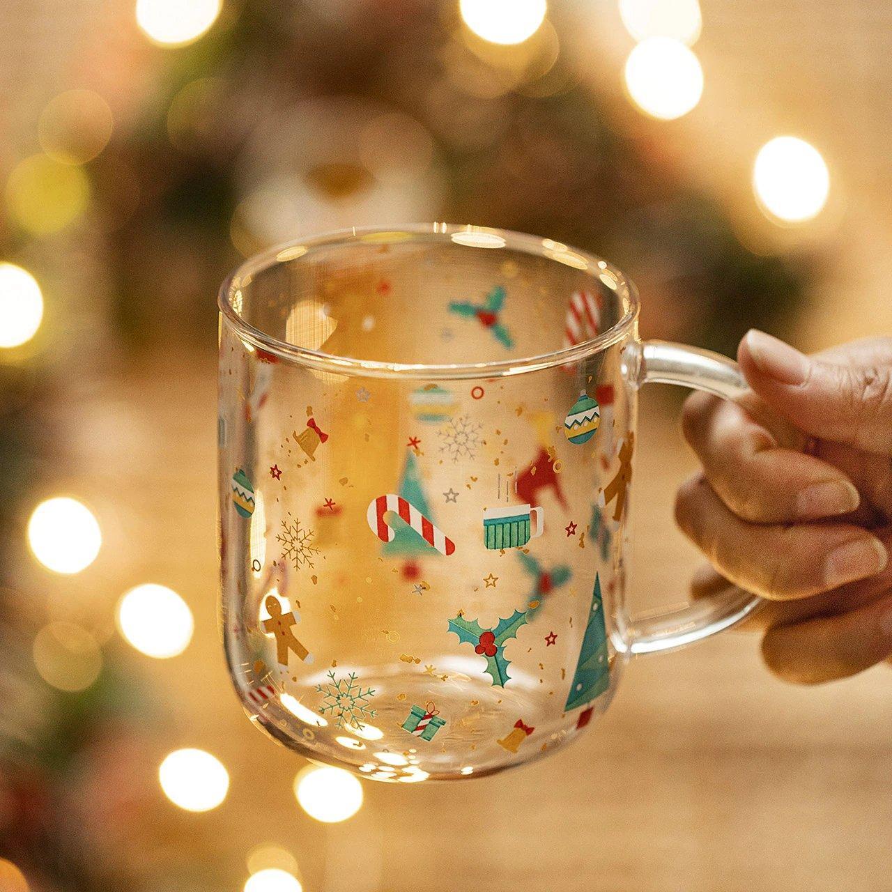 Creative Christmas Glass Mug With Handle (450ml)