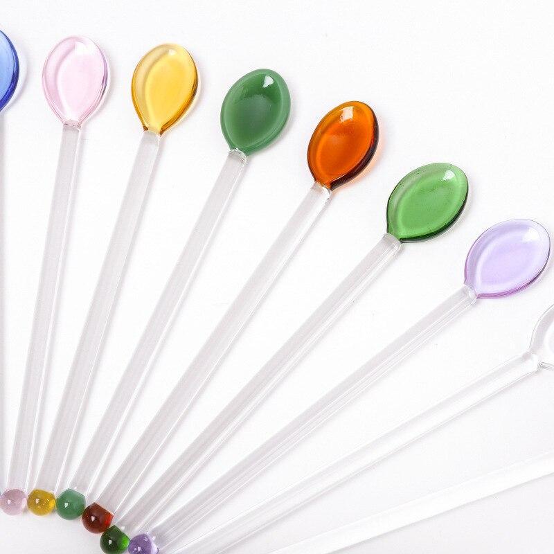 Long Handle Colorful Glass Spoon