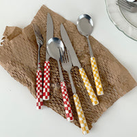 Retro Checkerboard Cutlery Set (3pcs/ Spoon Fork Knife)