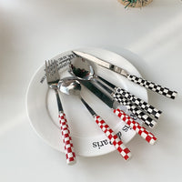 Retro Checkerboard Cutlery Set (3pcs/ Spoon Fork Knife)