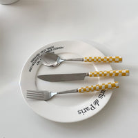 Retro Checkerboard Cutlery Set (3pcs/ Spoon Fork Knife)